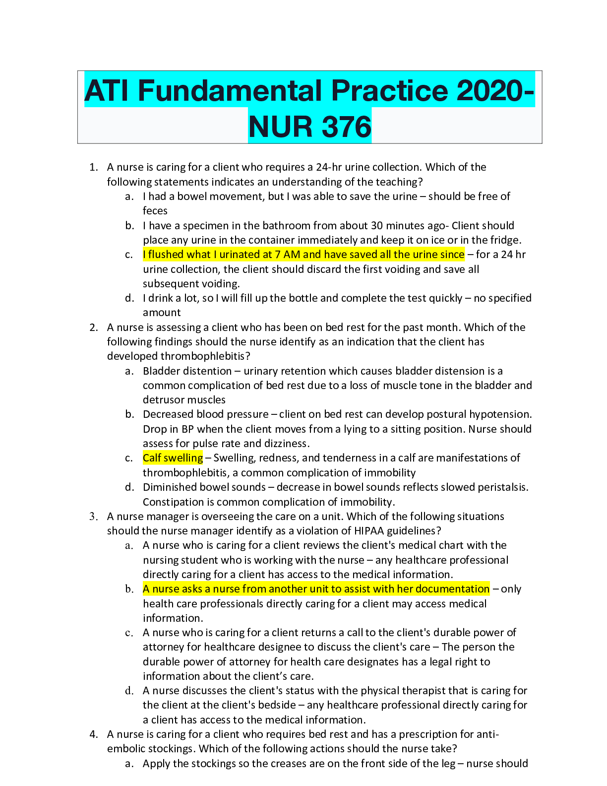 Preview image of ATI Fundamental Practice 2020-NUR 376 document